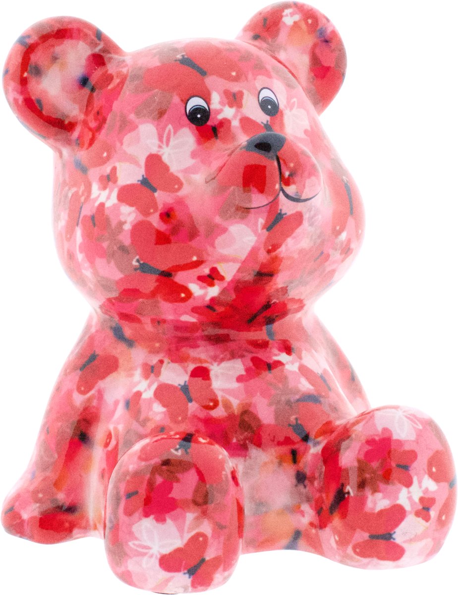 Teddybeer Cyril spaarpot | Beer - Roze met vlinders | Pomme pidou